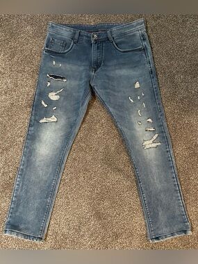 Versace Collection Distressed Light Blue Skinny Jeans